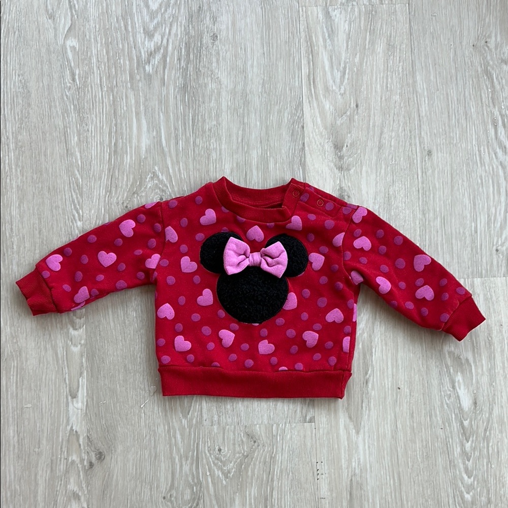 Disney Red Minnie Mouse Baby Sweatshirt with Pink Polka Dots, size 12 months